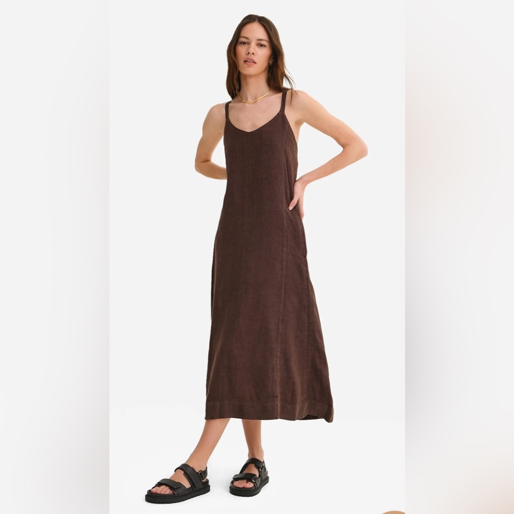 MATE the Label Organic Linen Tie Back Maxi Dress in Maple